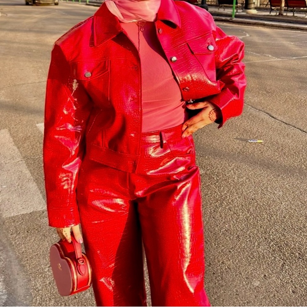 Vibrant Red Faux Leather Jacket
